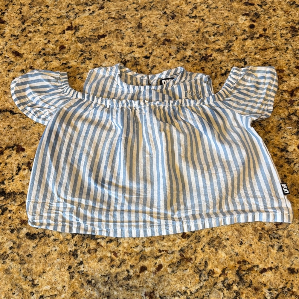 DKNY Light Blue and White Striped Girls' Off-Shoulder Top